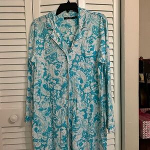 Ralph Lauren Aqua and White Paisley Pajama Top size L